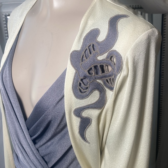 Sleek sexy shimmery 70s vintage wrap dress and cardigan Saks Fifth ave Chicago - Picture 3 of 6